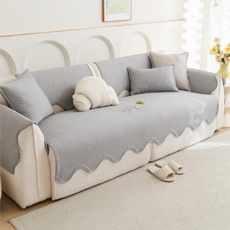 Solid Chenille Sofa Cover Non-Slip  Summer Cooling Irregular Couch Protector Elegant Home Decor Throw Cushion Slip-Resistant