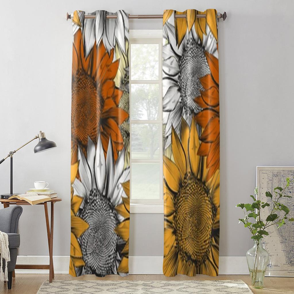 Schöne handgezeichnete Sonnenblumen-Fenstervorhänge für Wohnzimmer, Luxus-Schlafzimmer-Dekor, Vorhänge, Küchenfensterbehandlungen