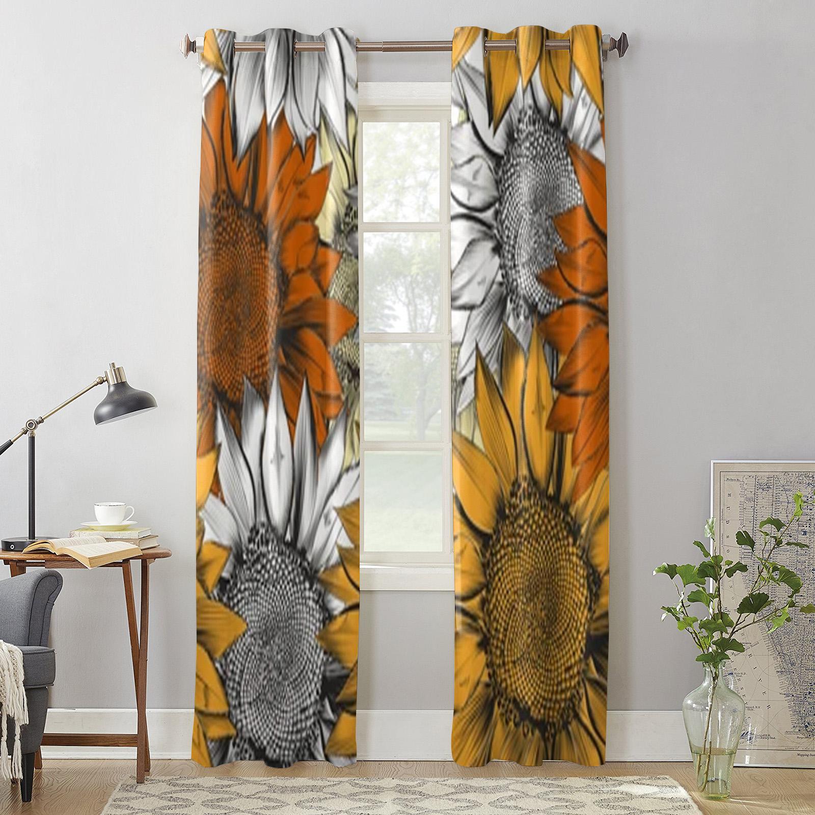 Красивые нарисованные от руки подсолнухи оконные шторы для гостиной — фото 4