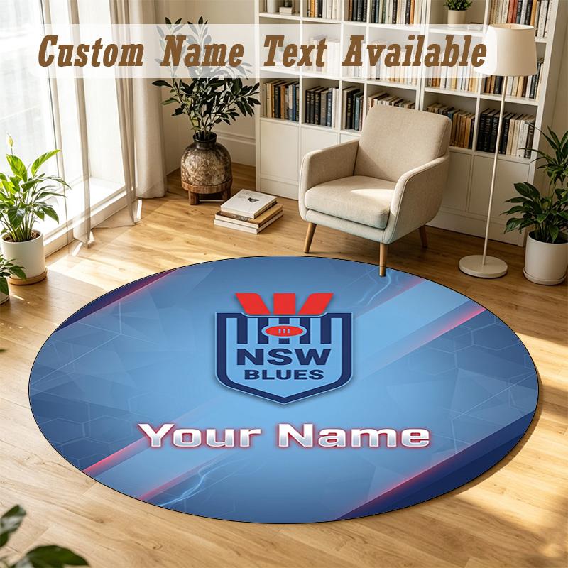 Round Rug Custom NameNSW Blues Logo Pattern Non Slip Carpet Home Floor Decor