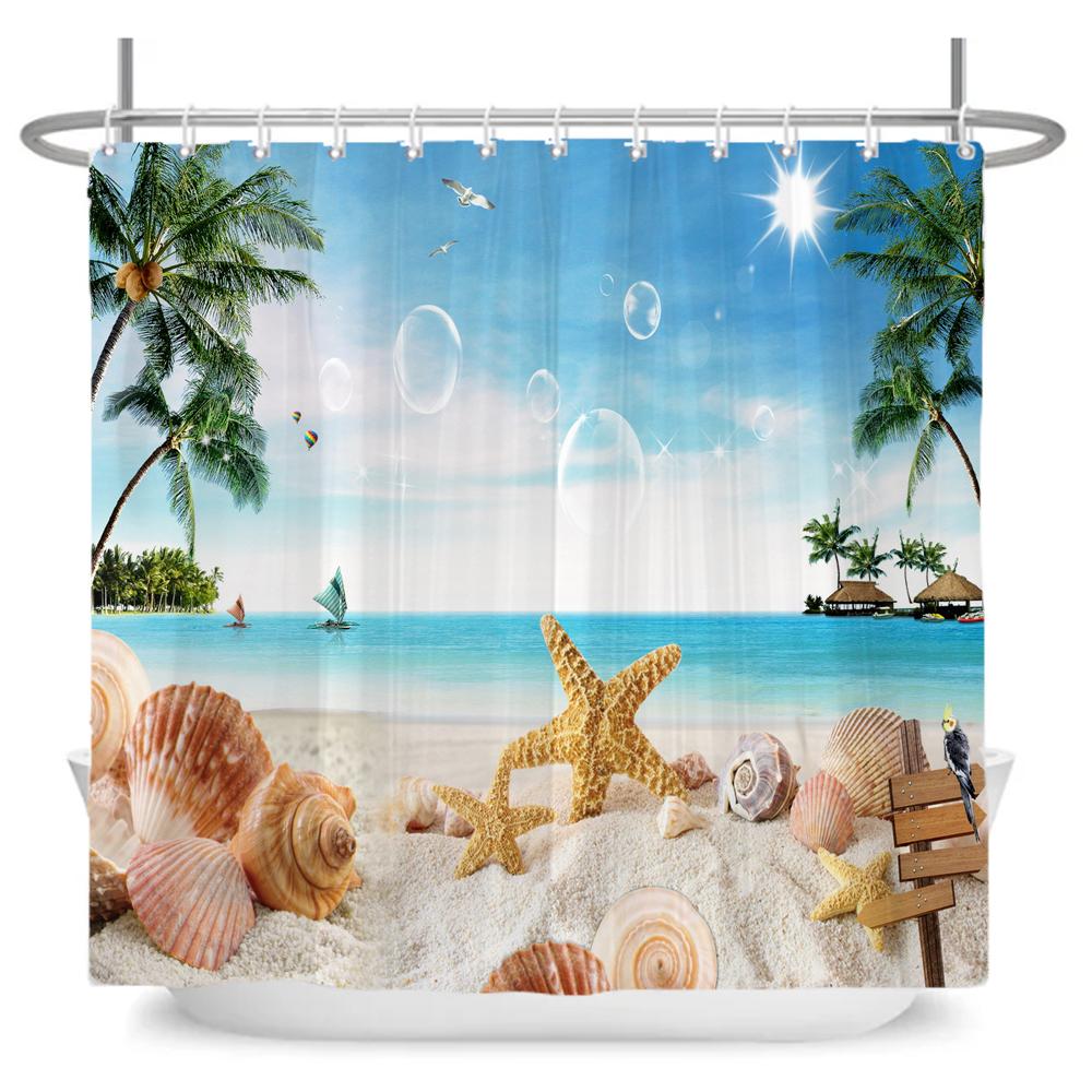 ocean beach shell Print bathroom waterproof shower curtain shower curtain modern polyster home decor bathroom curtain with hooks