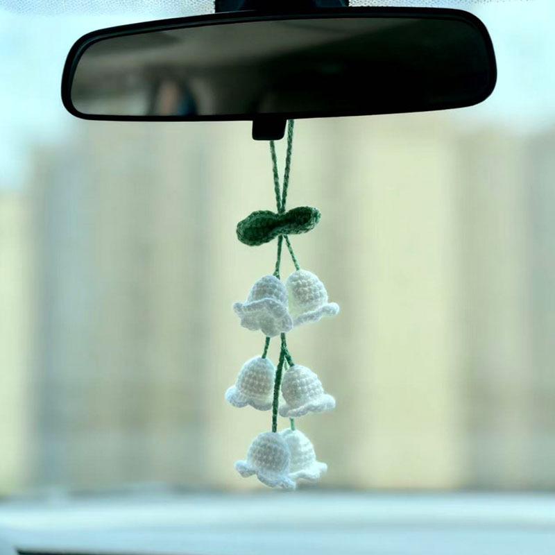 Lily Of The Valley Handmade Crochet Flowers Car Pendant Decora Artificial Flowers Hanging Decoration Car Pendant Knitted Flower