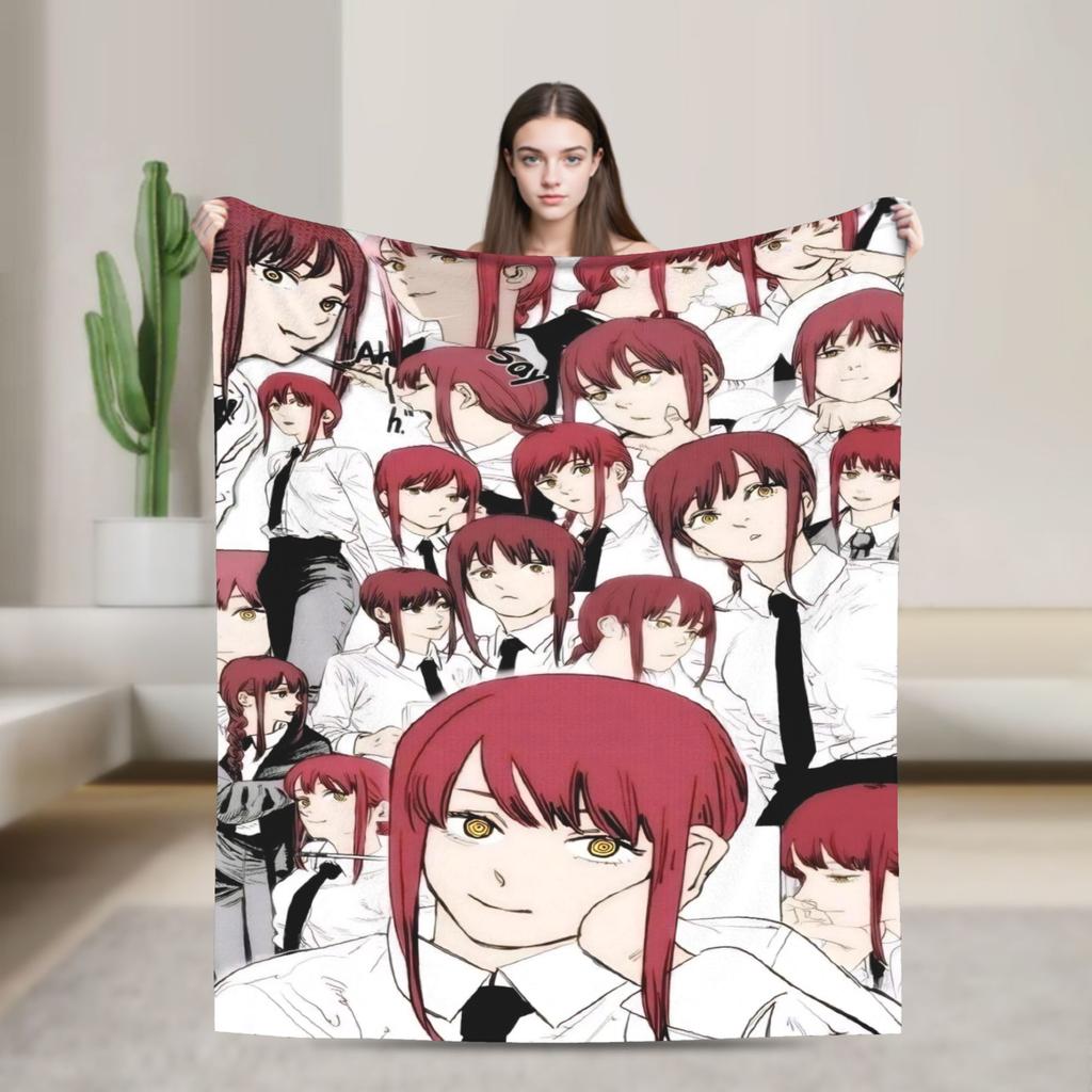 Makima Anime Girl Blanket C-Chainsaws Flannel Novelty Warm Throw Blanket for Home Summer