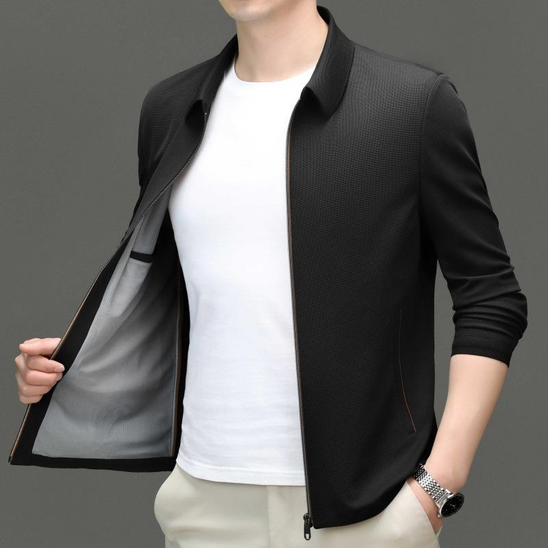 High-end Jacket Men's Spring and Autumn Business Casual Lapel Executive Mulberry Silk Top Men's Middle-aged Dad Wear