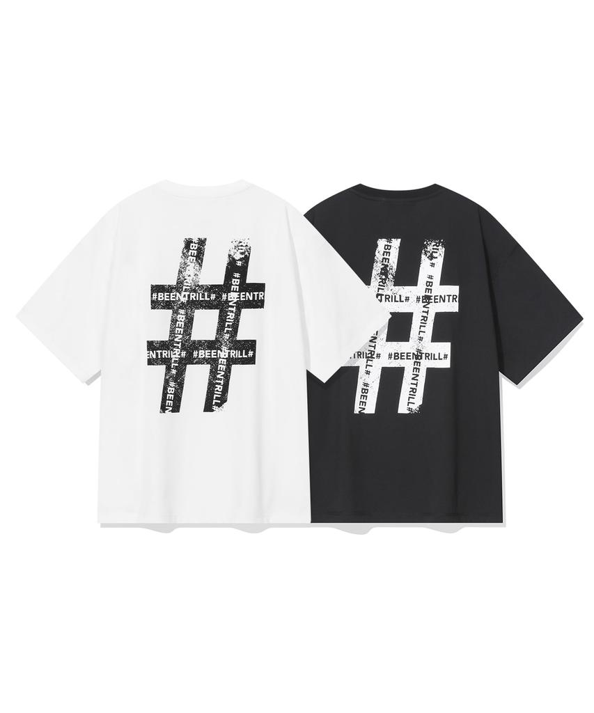BEENTRILL Vintage Hashtag Giant Fit Mesh Short Sleeve Tee (Black)