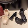 Wasserdichte Plateau-Absätze Damen Sommer 2025 Außenhandel neue eckige Zehenpartie hohle Einzel-Schuhe Ein-Wort-Schnalle Tasche Zehenpartie Damen-Einzel-Schuhe