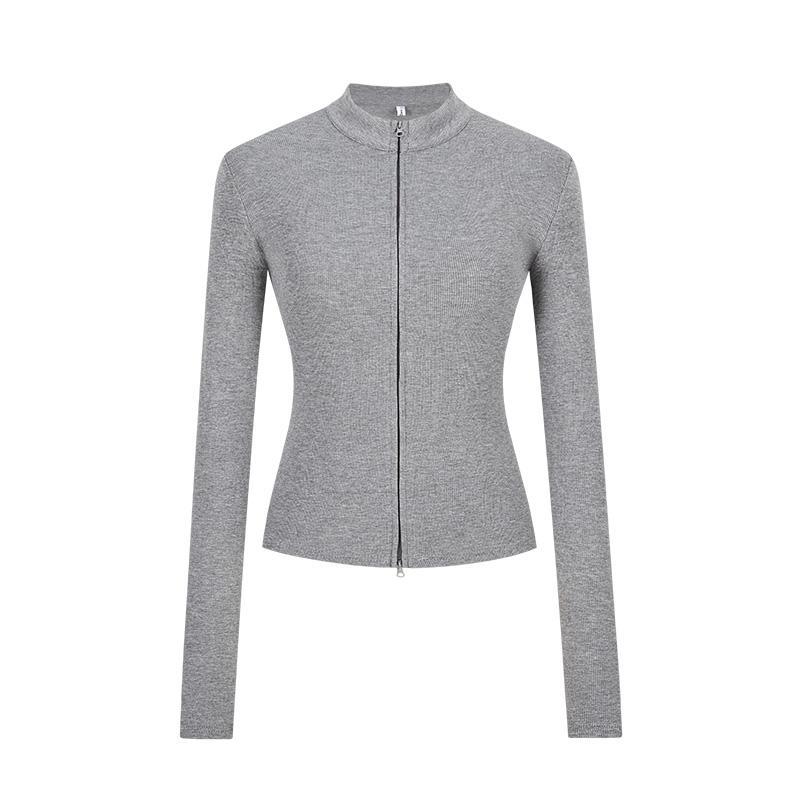Dames Herfst- en Wintermode Temperament Amerikaanse Hottie Dubbele Rits Jas Opstaande Kraag Slanke Taille Vest Top