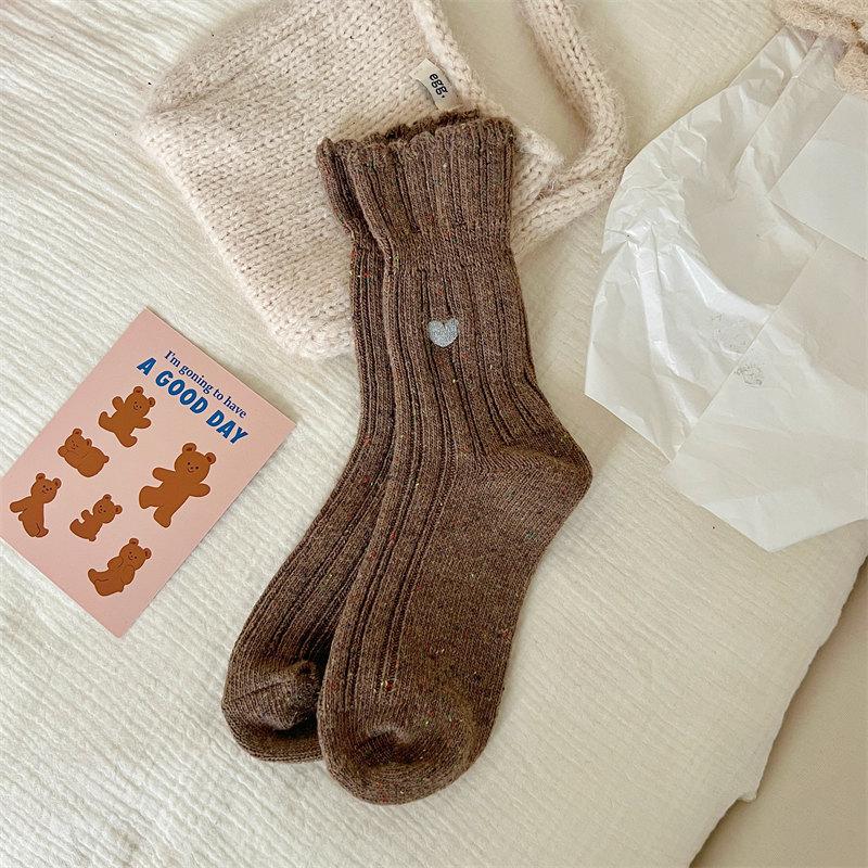 Coarse Needle Dot Yarn Embroidered Love Socks Women'S Mid-Tube Socks Trendy Wool Vintage Pile Stockings