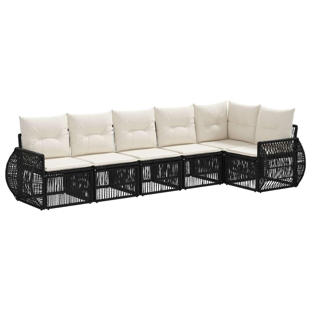 Garden Sofa Set 6 pcs Black and Cream White Poly Rattan