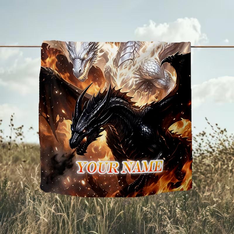 1PC Custom Name Dragons Flames flannel blanket versatile,all-season throw suitable for the living room,bedroom,camping,travel,and gift
