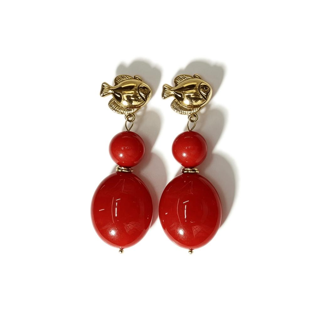European and American stainless steel large pendant earrings, retro acrylic fashion earrings, small fish stone high-end jewelry