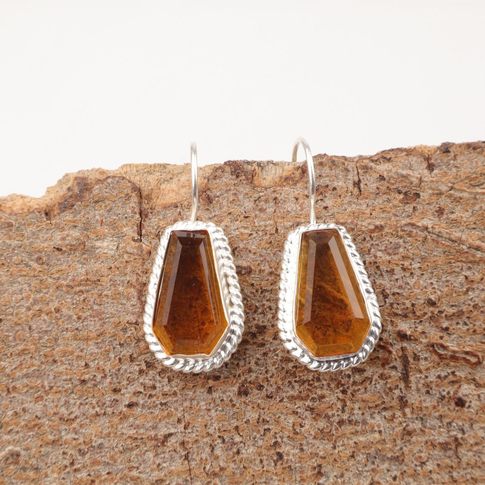 

Citrine Gemstone Anniversary Gift Dangle Drop November Earrings Sterling Silver EE-137-1