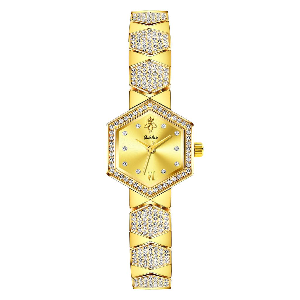 YaLaLuSi Luxury Gold Rhinestone Women Watch Elegant Dress Quartz Watch for Women Gift Box Set