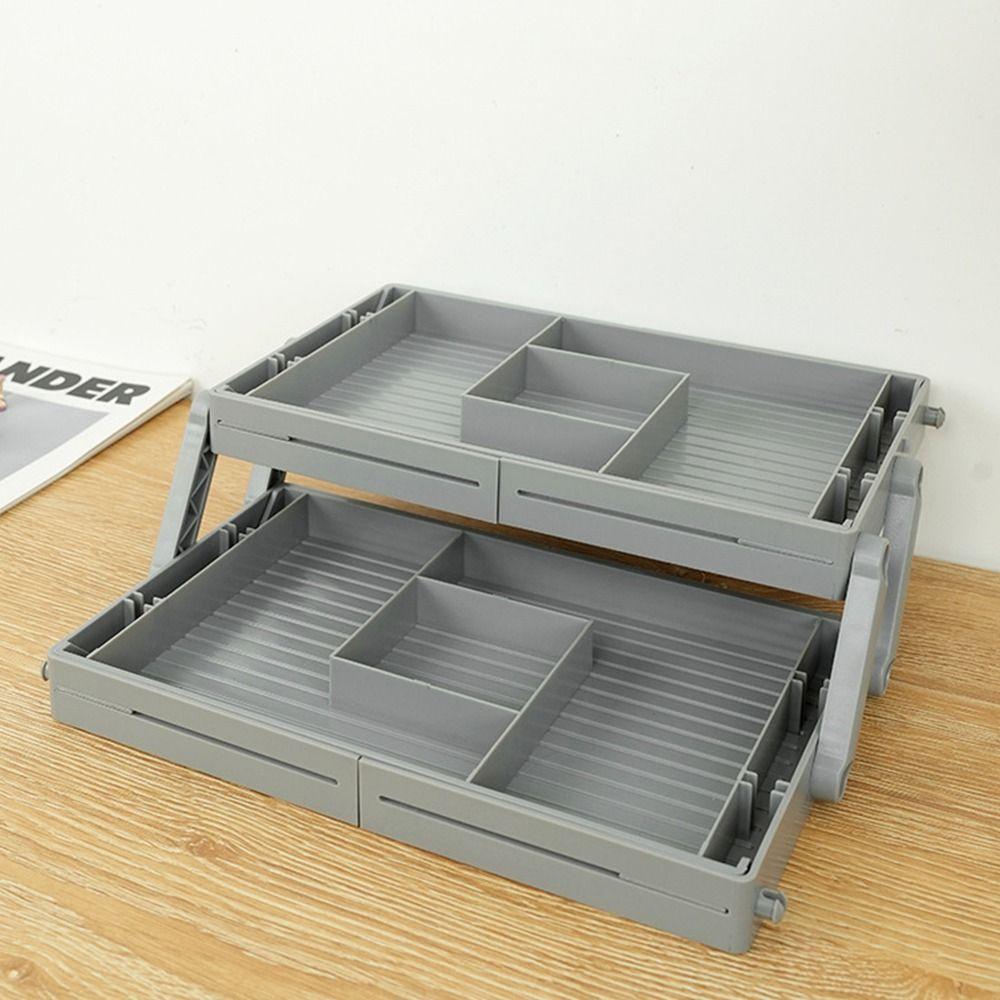 Foldable Makeup Drawer Organizer Collapsible 2/3 Layer Jewelry Holder Organizer Plastic Space Saving Expandable Drawer Organizer