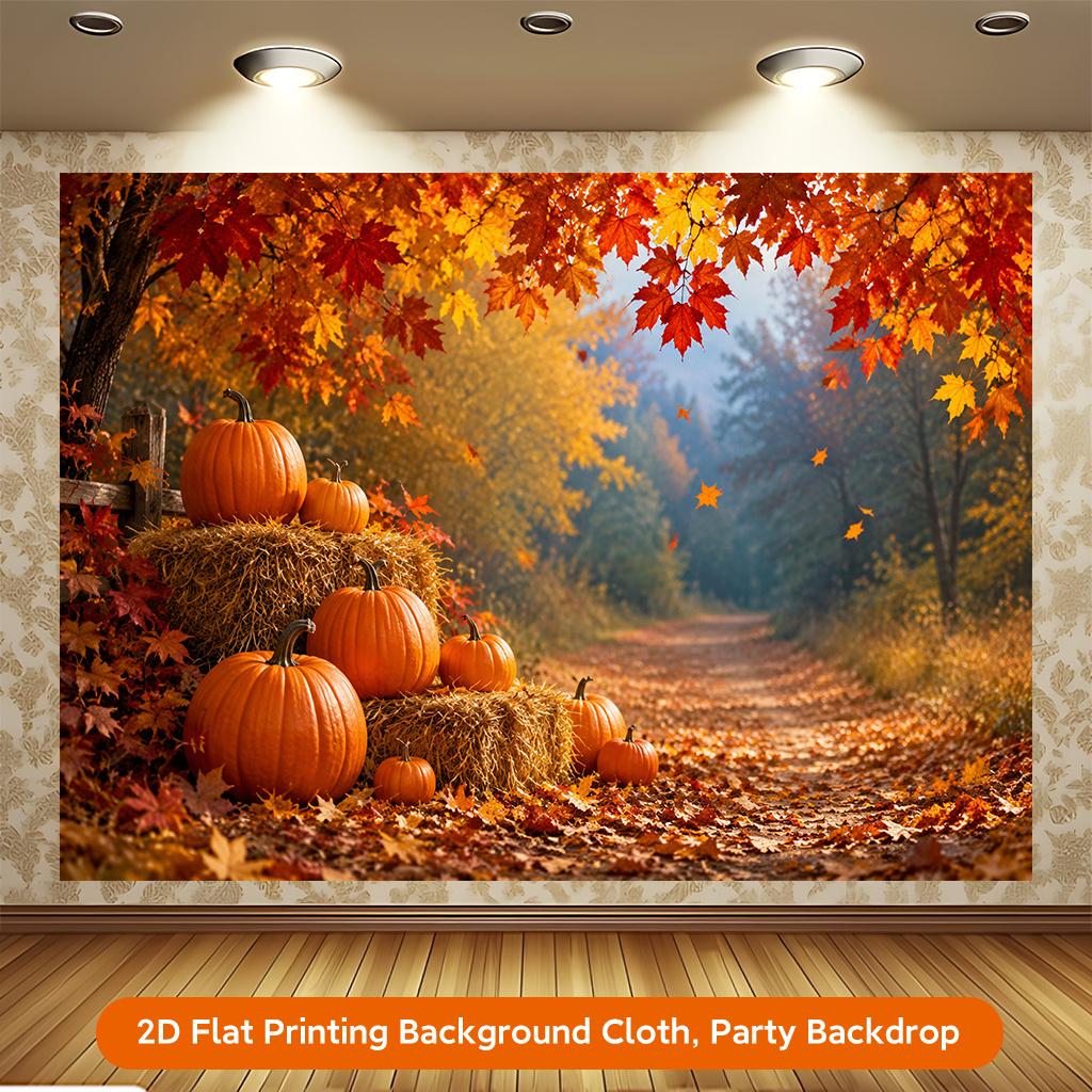 1 piece of 2D flat background fabric synthetic fabric depicting the autumn pumpkin field sceneryzyc