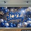 Generic Birthday Party Backdrop, Navy Blue Firework Gold Star Happy Birthday Foil Balloon, Polyester, No Power, Party Decor