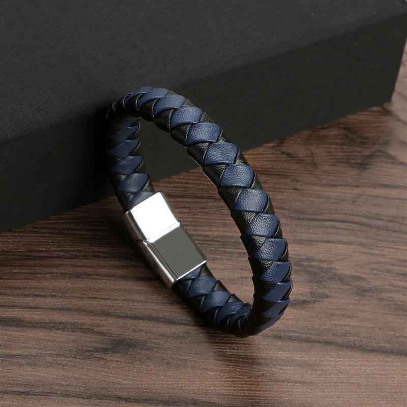 Braided Rope Woven Black Leather Men Bracelets Punk Style Stainless Steel Bangle for Friend Charm Fashion Jewelry Gifts