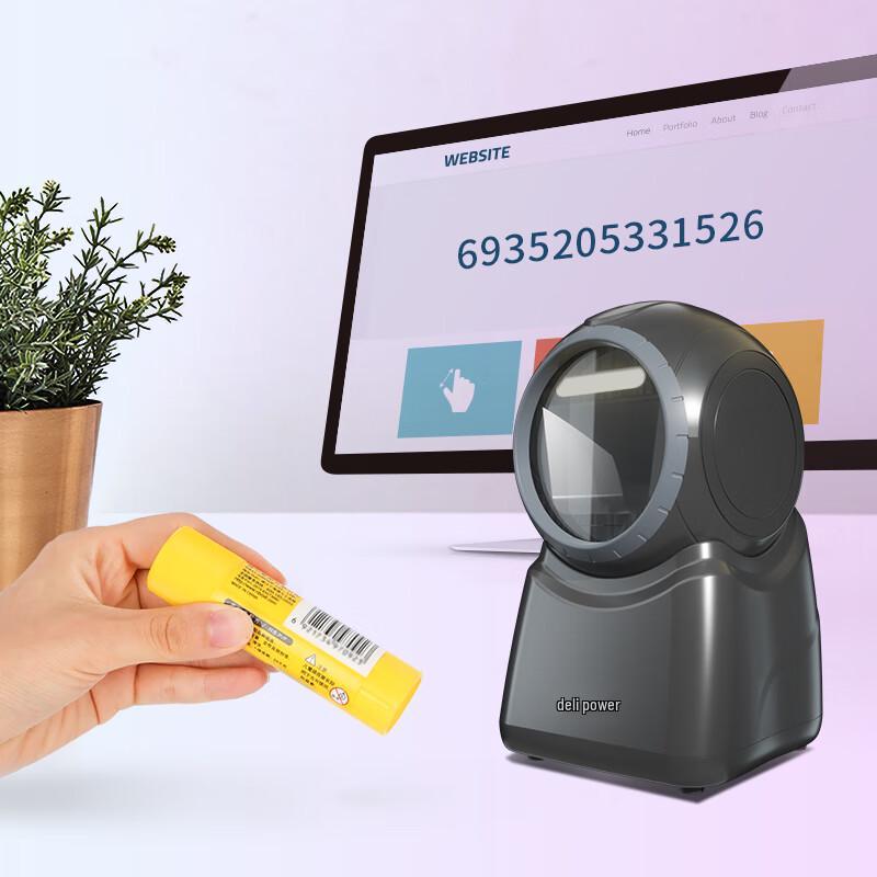 Deli 14965 High-Speed Desktop Barcode and QR Scanner