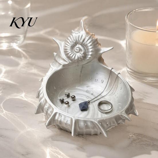 Conch Shape Jewelry Plate 3D Printed Tray, Sea Snail Dish Bowl for Organizing Necklaces Earrings, Decorative Ocean Theme Desk Organizer EarringsHolder