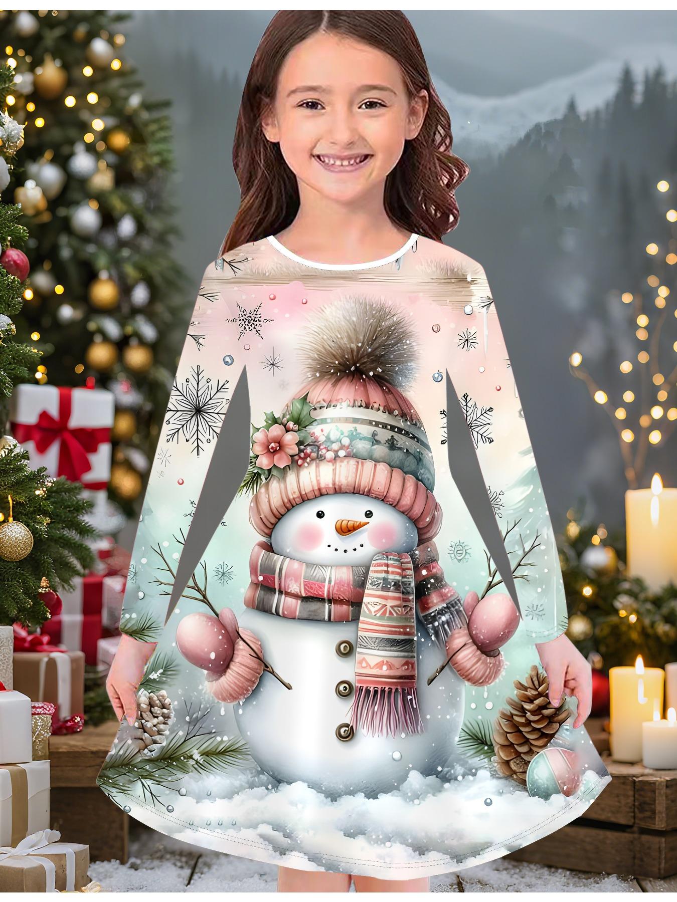 

Модное осенне-зимнее платье для девочек, 3D Рождественский принт, Круглый вырез, Длинное детское платье-футболка, Повседневное универсальное, Рождественская одежда 170 розовый