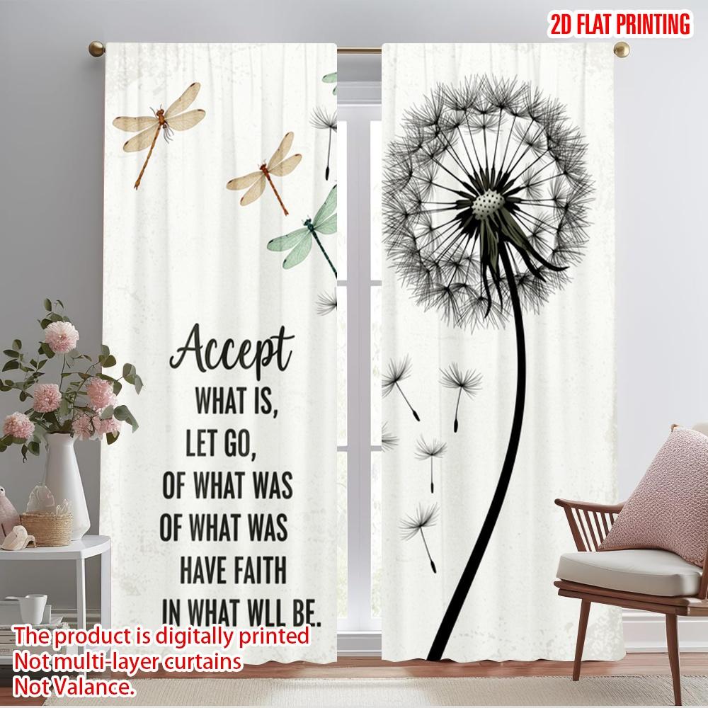 2pcs 2D flat printing Party Curtains Dragonfly Dandelion Accept Let Go 100% Polyester Without Electricity All Season Party &