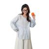 2026 Spring Women's Sweet Puff Sleeve Cardigan, Round Neck, Loose Slimming Cotton Long Sleeve Top