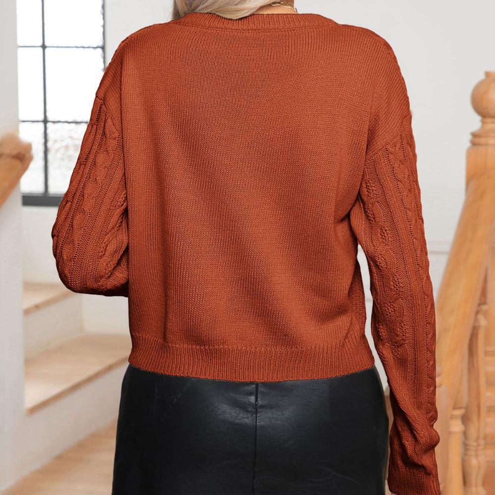 IHUASU Women's Autumn and Winter Retro Twist Twisted Long-sleeved Knitted Pullover Jumper