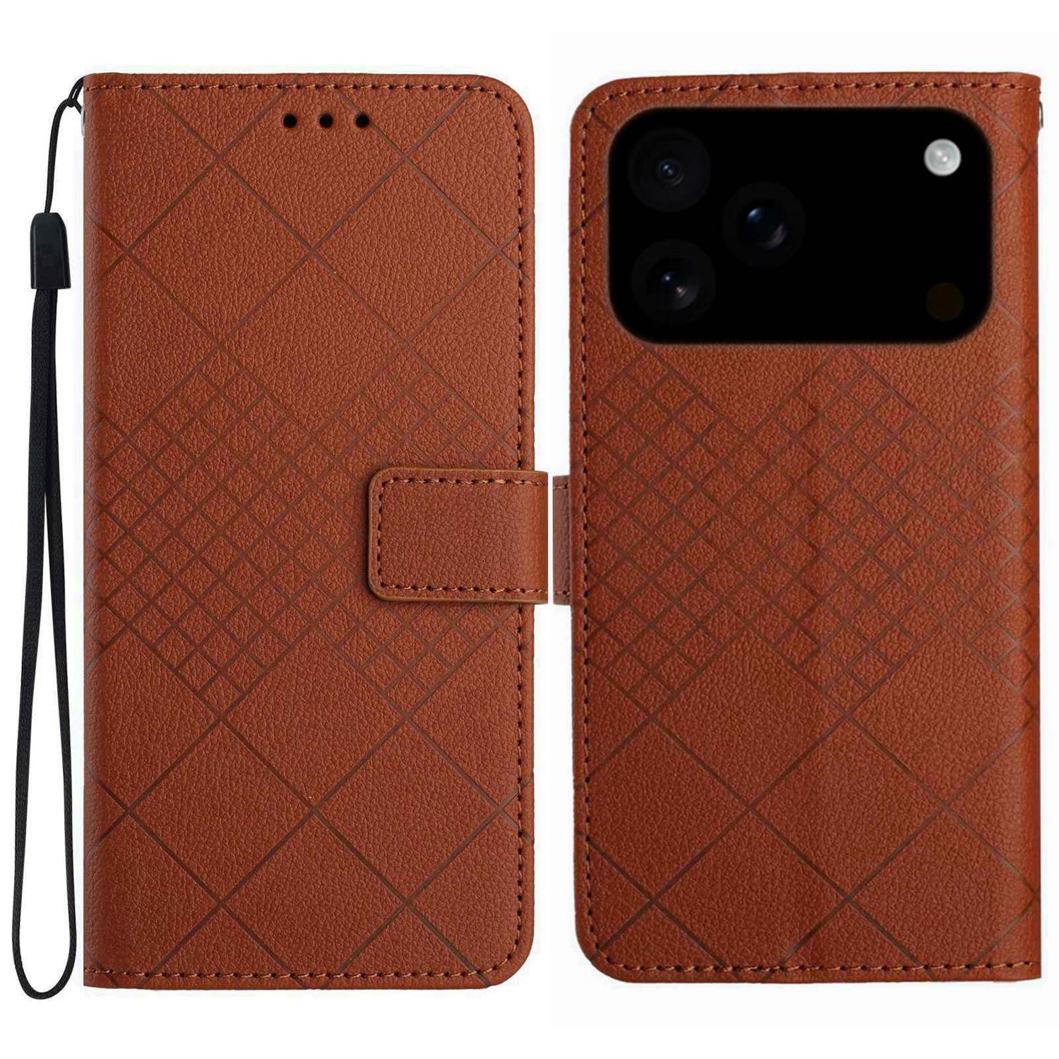 

For iPhone 17 Pro Max Case Wallet Imprint PU Leather Flip Folio Phone Cover Brown