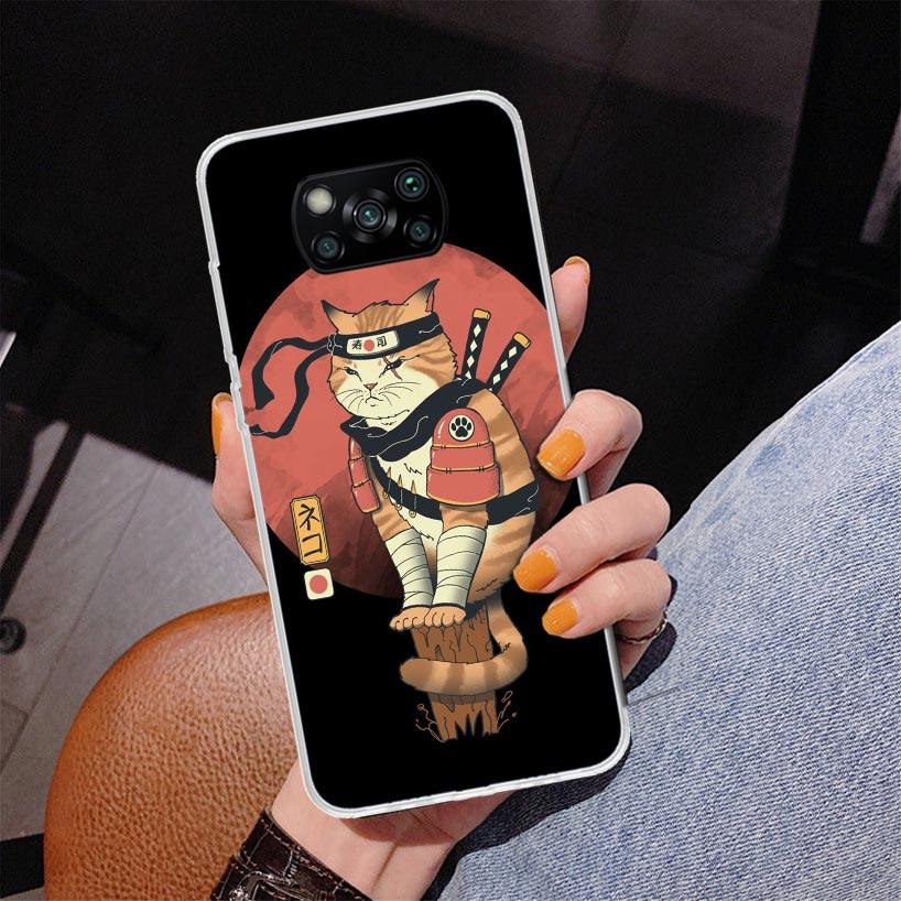 Ramen Sushi Samurai Tattoo Cat Phnoe Case for Xiaomi Poco X5 X6 X7 Pro X4 Gt F7 Ultra M8 M7 Redmi 15C 15 13C 13 12C 12 Unique Co