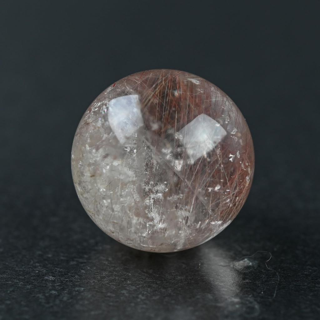 Eigado Rutilated Quartz Red Rutilated Good Work Power Amulet Sphere, 25mm, 21.7g, Quartz, Fortune, Luck, Stone,