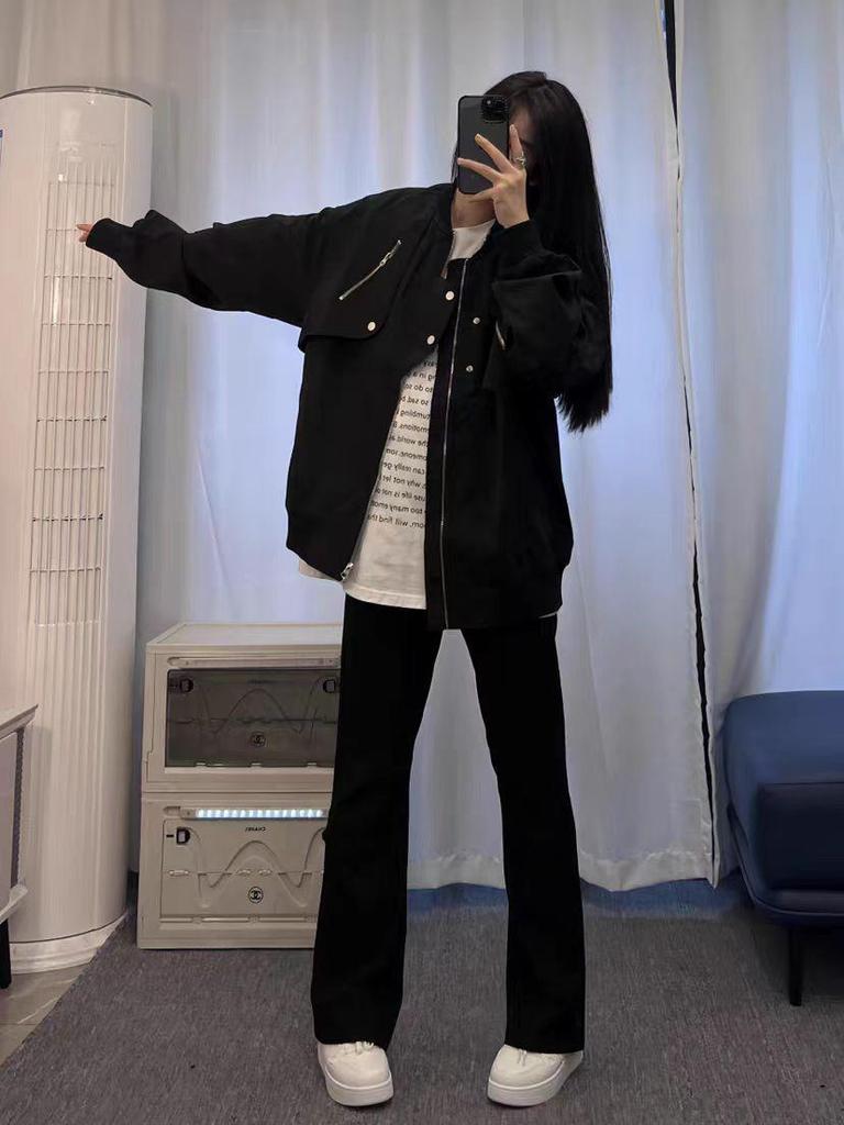 Unisex Black Fleece-Lined Micro-Flared Slimming Jeans - Casual American-Style Straight-Leg Pants