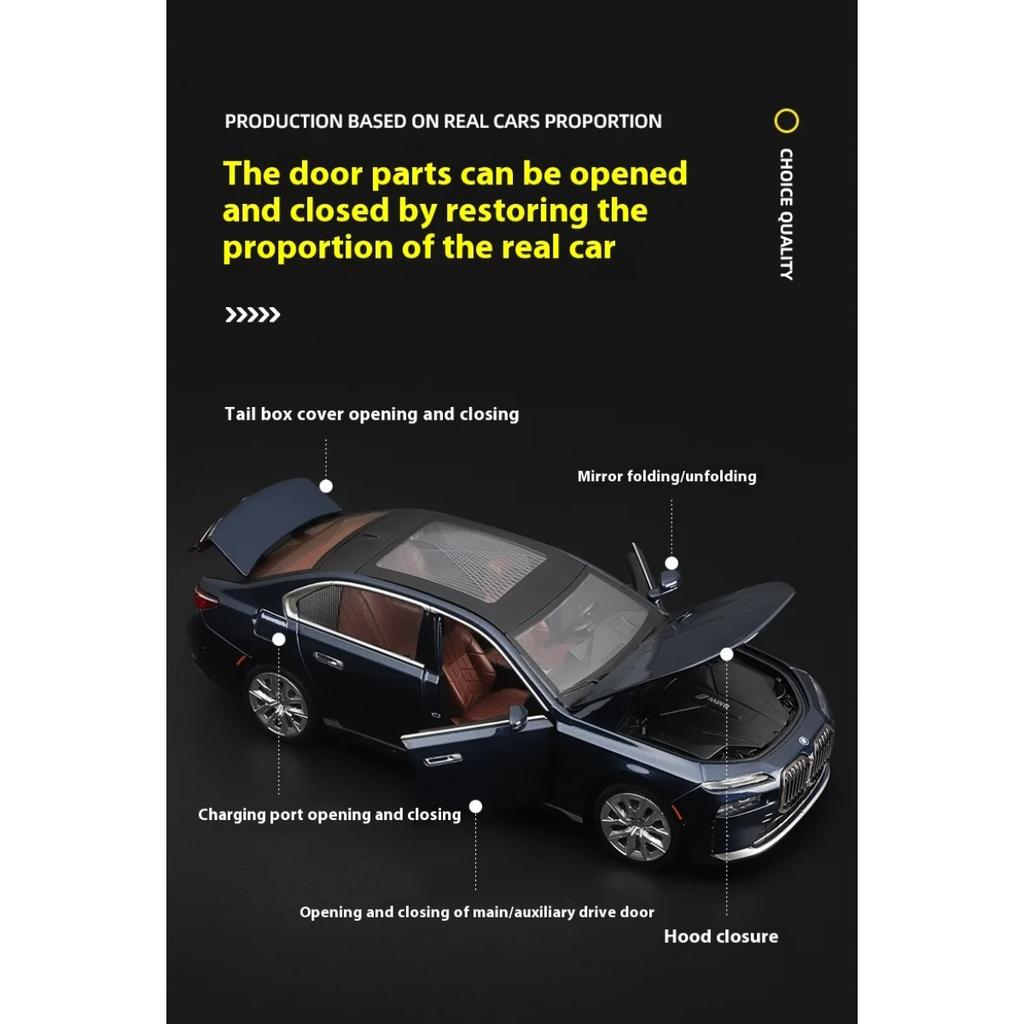 1/24 Scale BMW THE I7 G70 M70L Pure Electric New Energy Limousine Alloy Metal Diecast Car Model Sound & Light Ornaments Gift Child