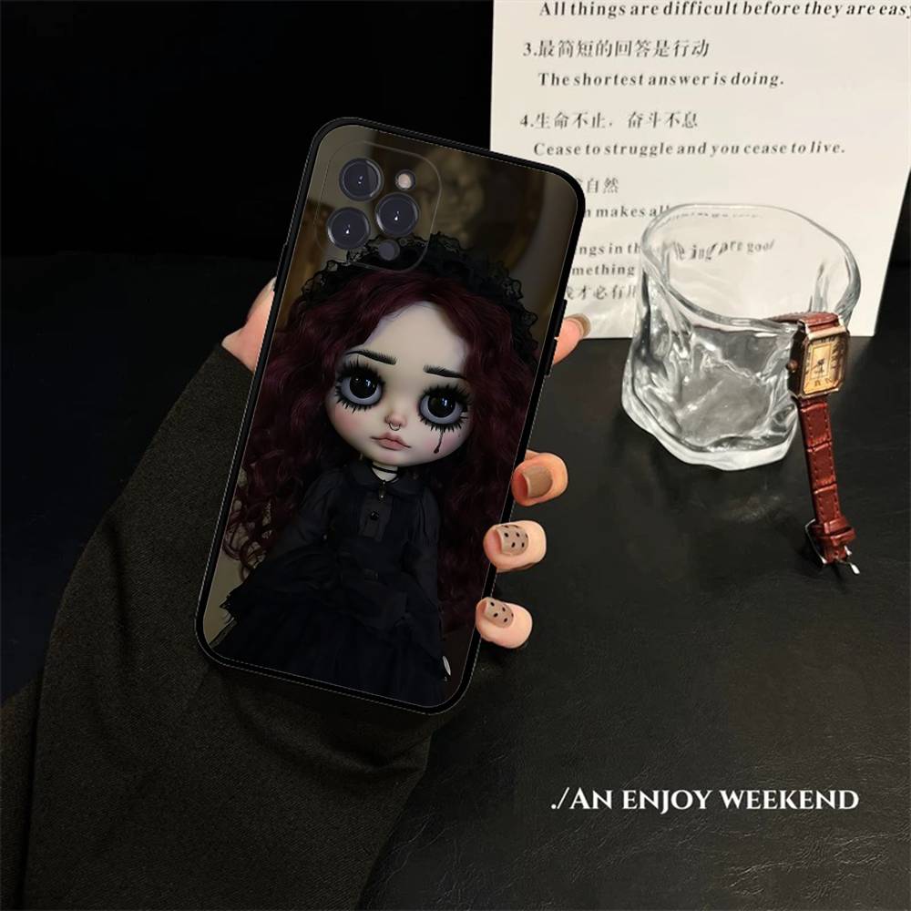 Japanese Korean Retro Doll Dark Baby For IPhone 17 16 15 14 13 12 11 Pro Max Plus Shockproof Black Soft Phone Cover