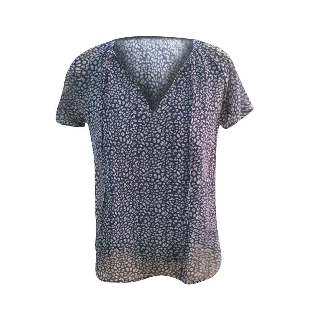 Casual Women Printed V-neck Floral Short-sleeved Casual Pullover T-shirt