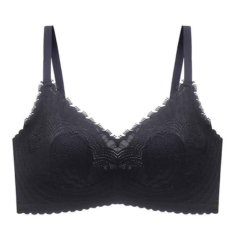 Underwear women's steel rims, big breasts, small bras gather, anti-sagging, sexy lace fixed bra, anti-sagging and seamless