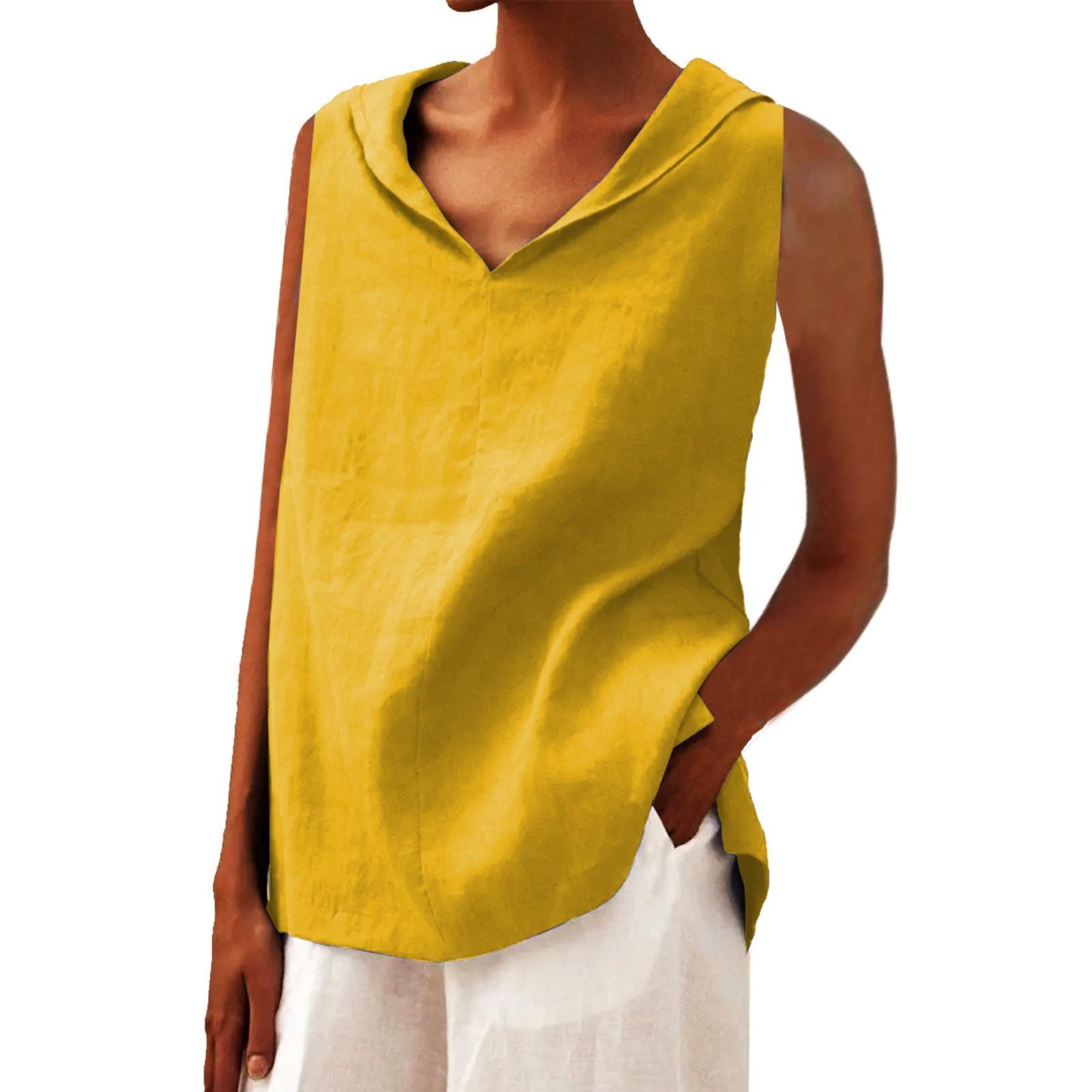 

Женский однотонный жилет из хлопка и льна с V-образным вырезом и свободными лацканами без рукавов XL жёлтый