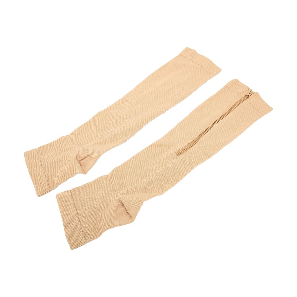 Nylon Kompressionsstrümpfe mit Reißverschluss fördern die Durchblutung offene Zehen Kompressionsstrümpfe Hautfarbe L XL