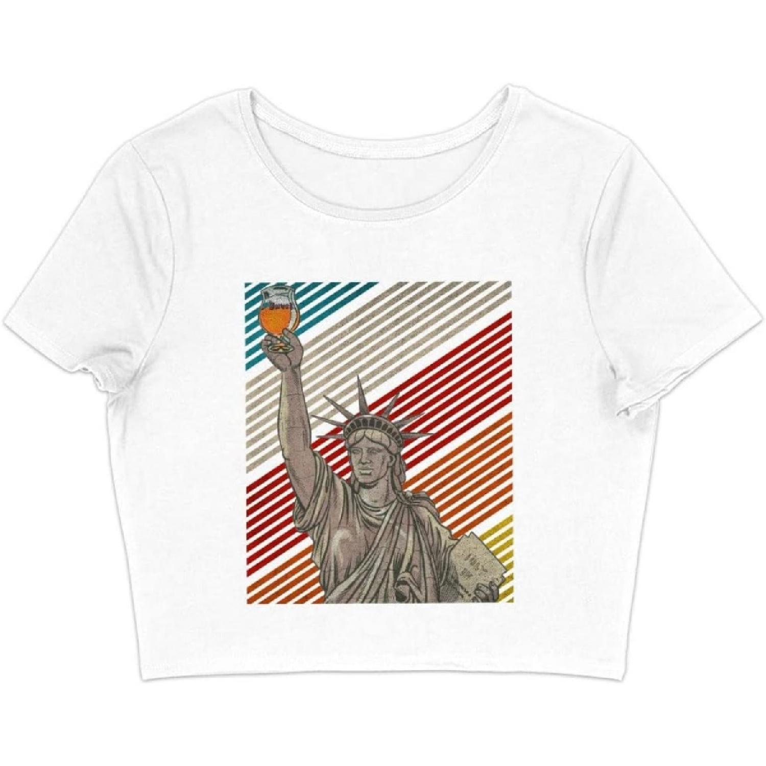 Funny Beer Women s Cropped T-Shirt - Statue of Liberty Crop Top - Cool Cropped Tee XXXXXL белый