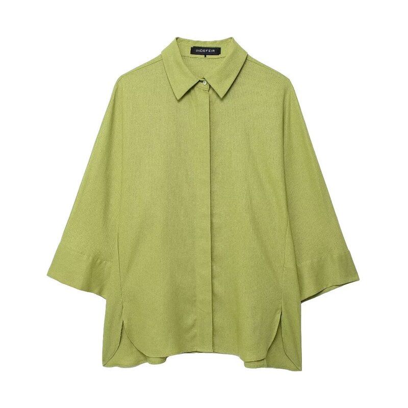 

Fashion Style 2024 Summer New Women s Linen Blended Loose Shirt High Waist Wide Leg Pants 2157045 511 Green shirt XS