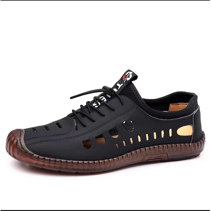 New Men's Sandals Breathable Hollow Hole Shoes Beef Tendon Sole Soft Sole Casual Men's Cool Leather Shoes One Pedal