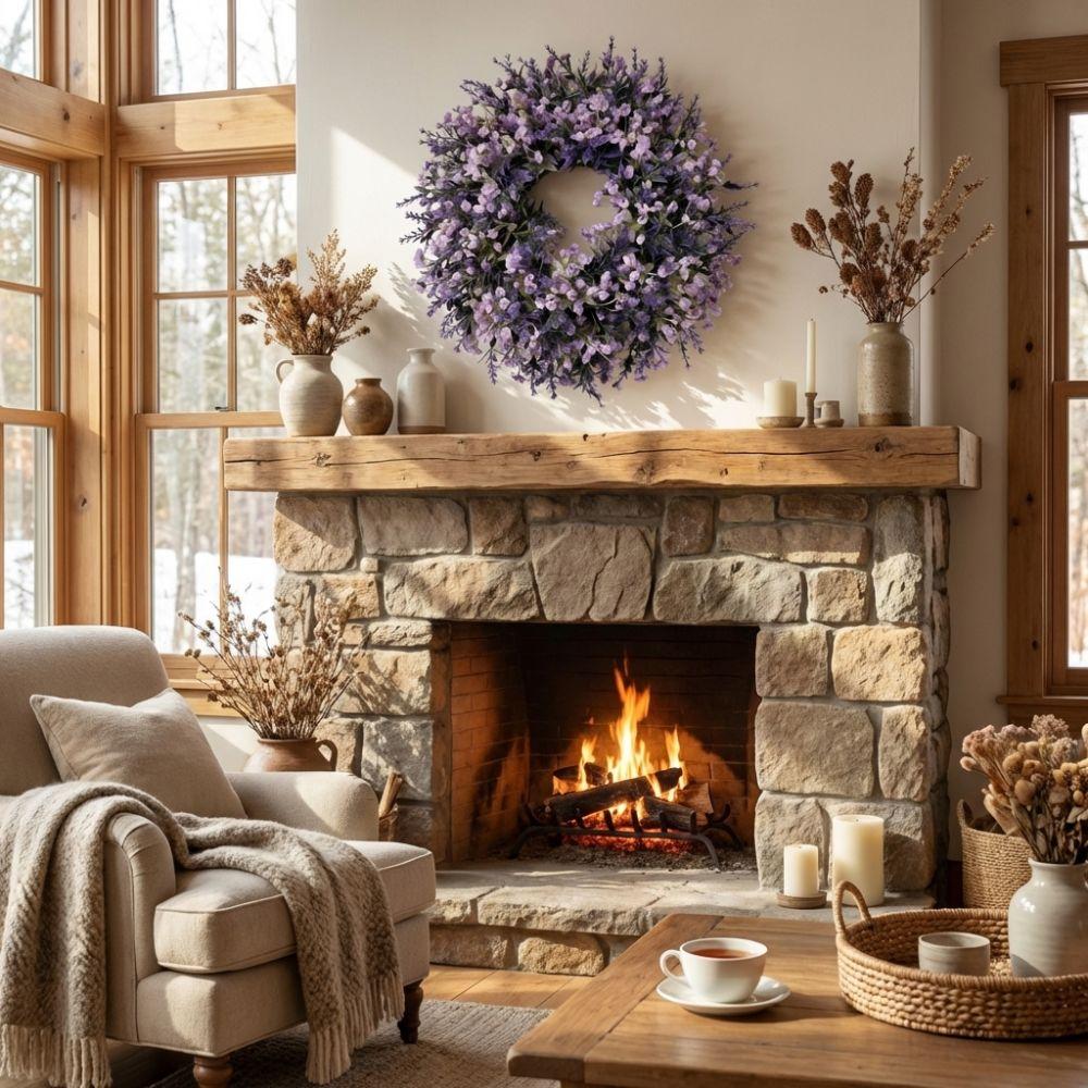 Fresh Artificial Lavender Wreath Vivid Colors Fake Flower Wreath Simulated Garland  Home Party