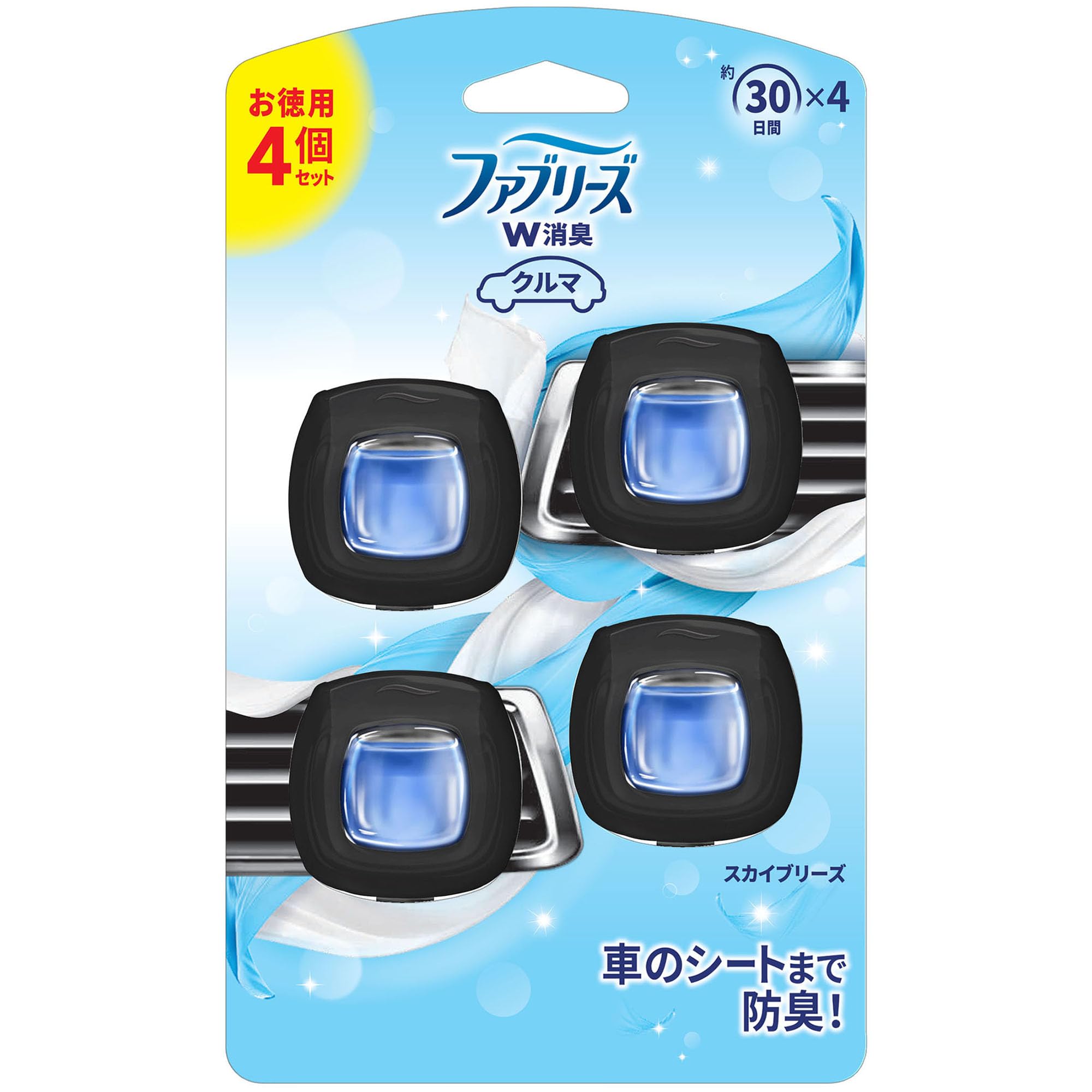 

Febreze for Cars, Clip Type, Easy Clip, Skybreeze, 0.7 fl oz (2 ml) x 4 Packs 2mL x 4 pieces чорний