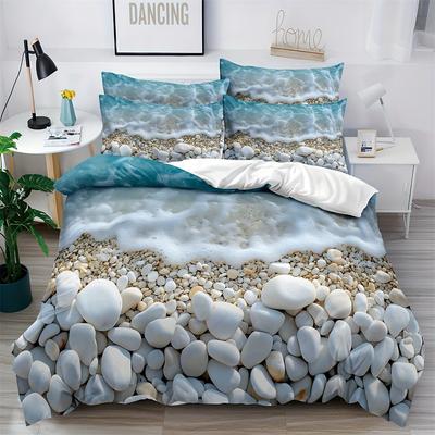 Seaside Oasis Bettbezug-Set - Weiches, Atmungsaktives, Bequemes Vom Strand Inspiriertes Bettwäsche-Set mit Sand-, Meerwasser-Druck