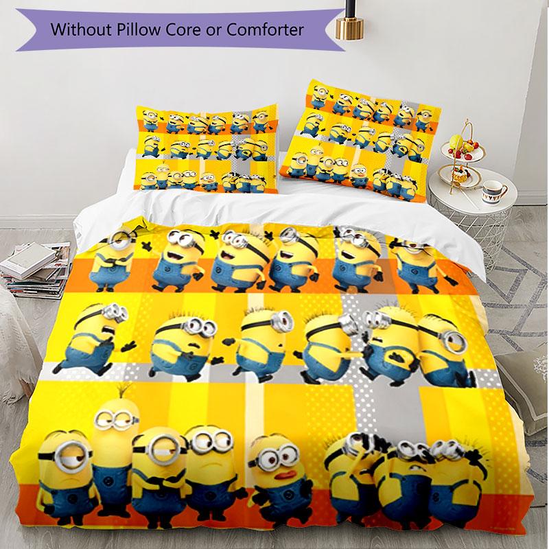 3pcs Duvet Cover Set (1*Duvet Cover + 2*Pillowcase, Without Core), Minions Print Soft All‑Season Bedding Set, Home Bedroom Decor Gift