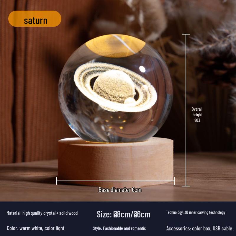 Creative 3D Crystal Ball Night Light: Desktop Ornament & Holiday Gift