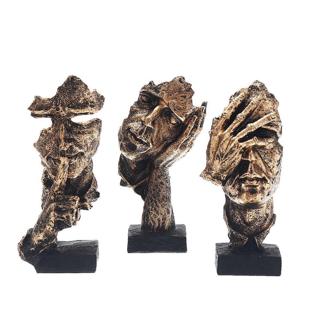 Nordic Simple Abstract Sculpture Figurine Ornaments Silence Is Gold Statue Modern Art Sculpture Home Decoration Christmas Gift