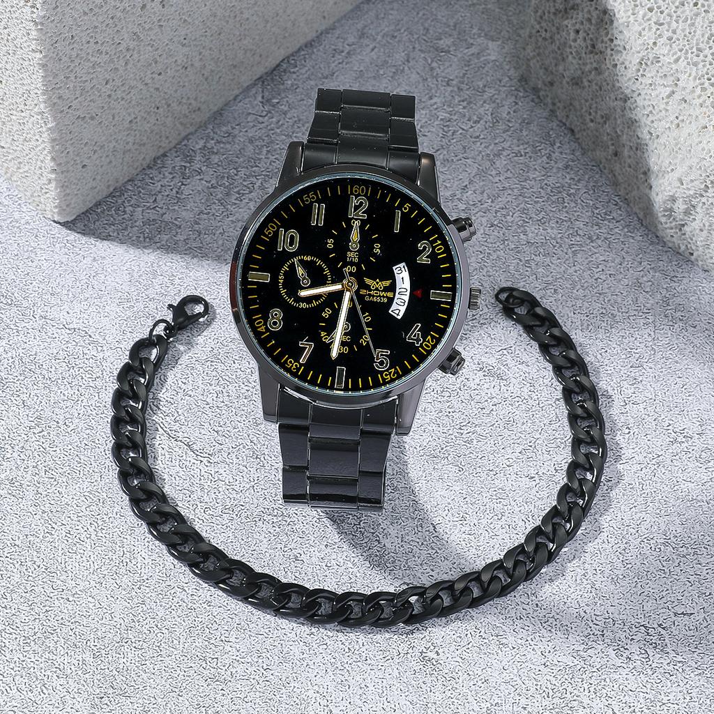 Nicht-Schweizer vollautomatische mechanische Quarzuhr für Herren mit Halskette, Armband, Ring, vierteiliges Set mit Geschenkbox