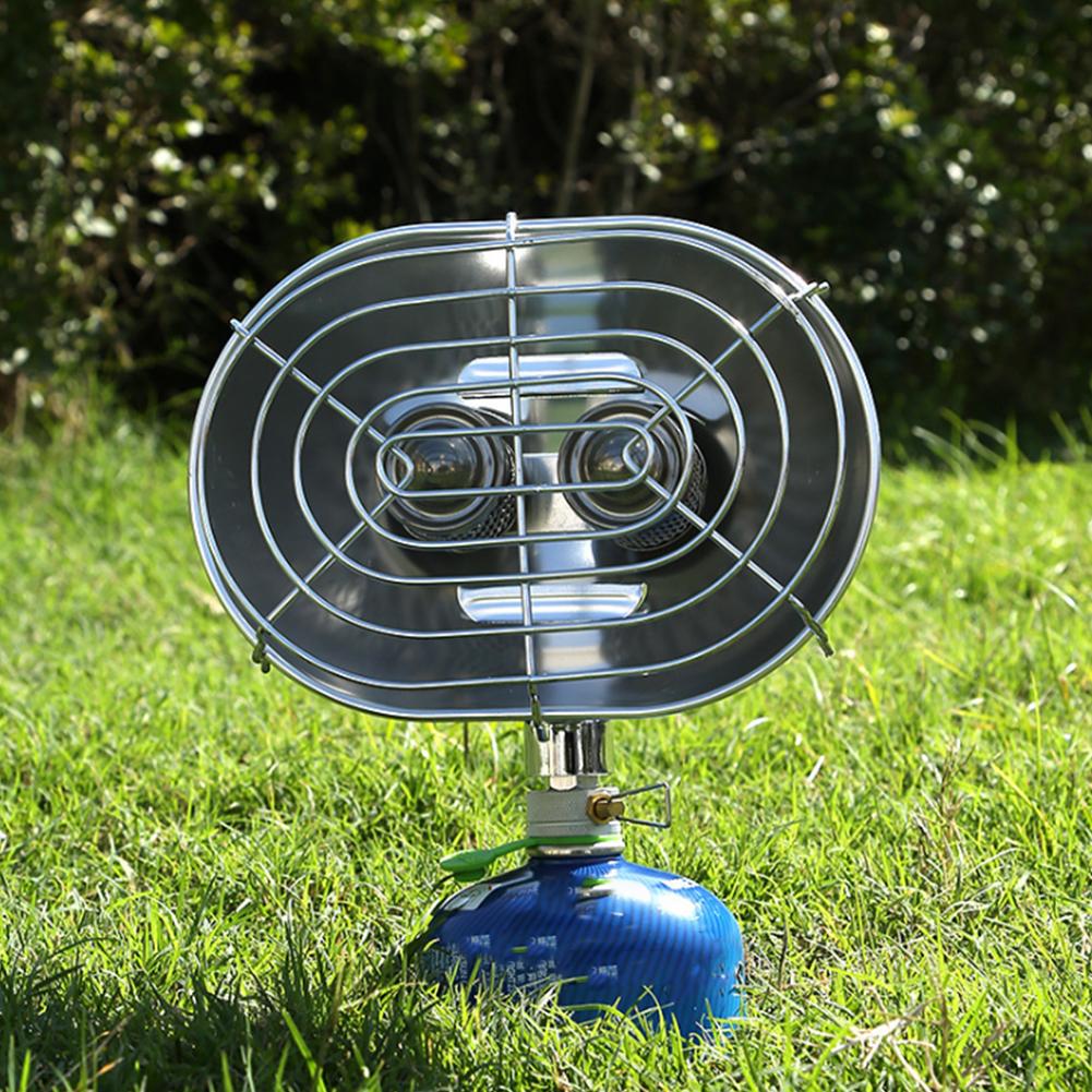 BRS H22 1PCS Stainless Steel Silver Butane Gas Stove Double Head Portable Heater for Outdoor Camping Night Fishing