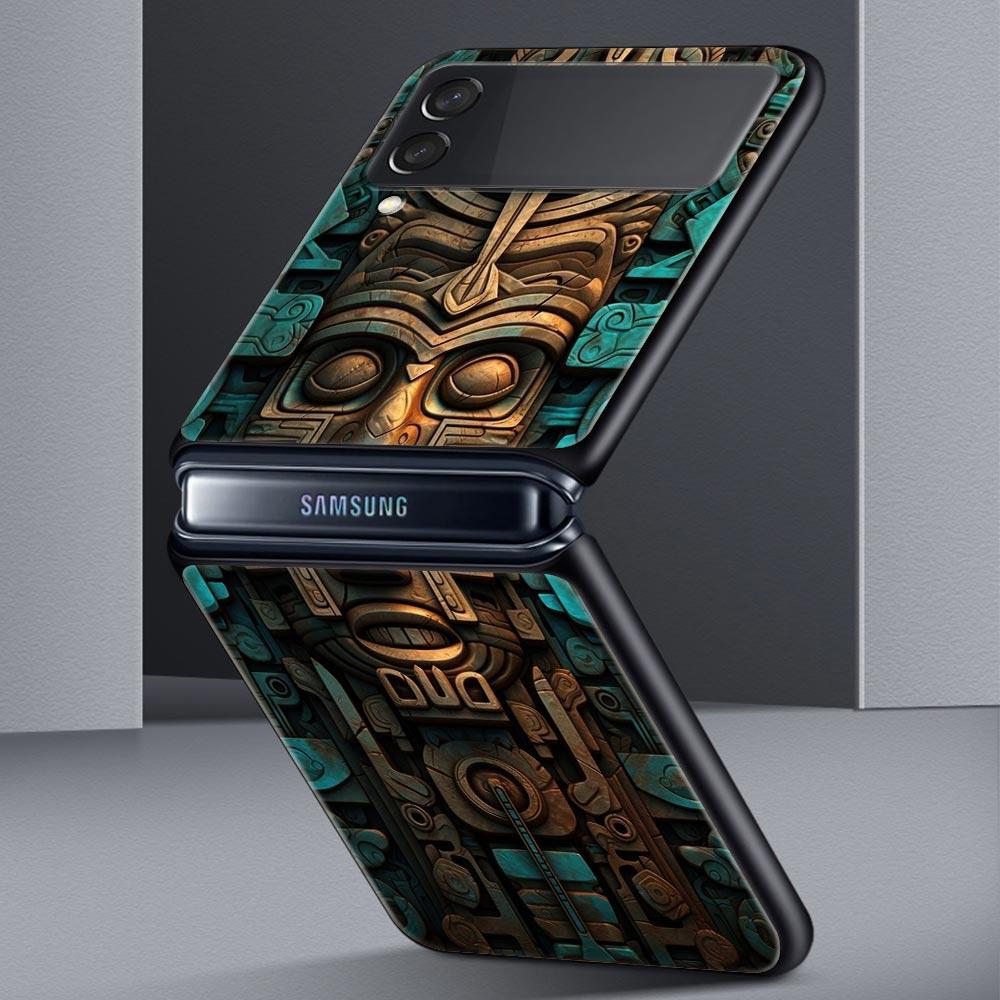 Vintage Totem Painting Hard PC Phone Case For Samsung Galaxy Z Flip 7 6 5 4 Black Cover For Galaxy Z Flip3 Foldable Fundas Shell