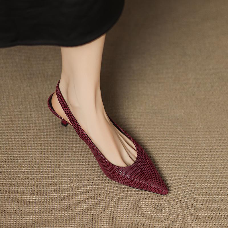 Fashion 2025 Summer Fashion Slingback Women Pumps High Heels Shoes Pointed Toe Genuine Leather Slip-On Shoes Office Shoes Dress 34-42